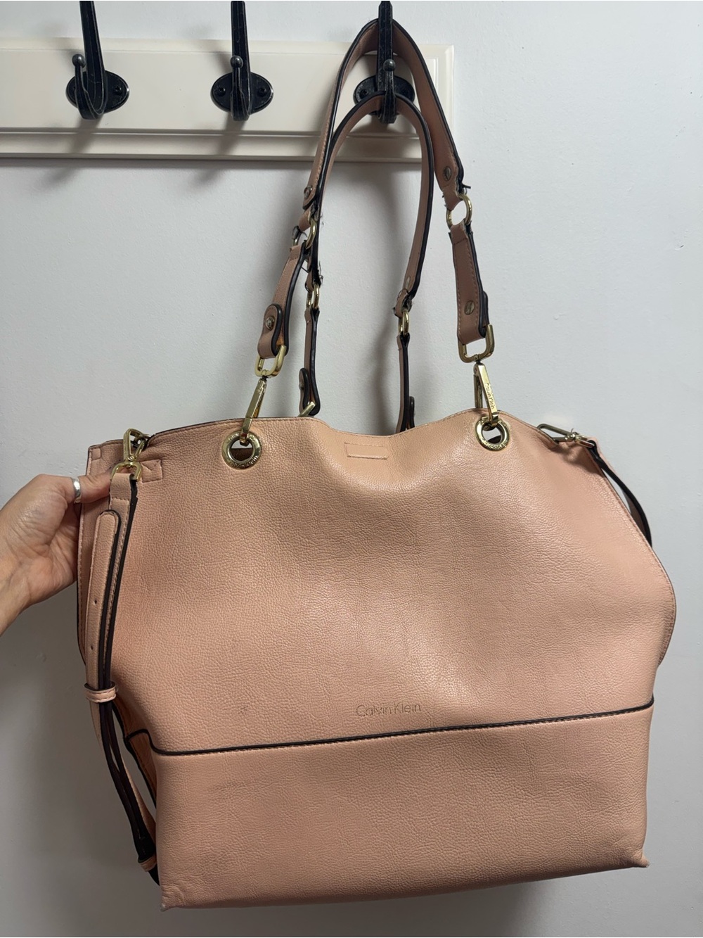 Calvin Klein reversible Peach Blush/Caramel Faux Leather Tote with Gold Hardware